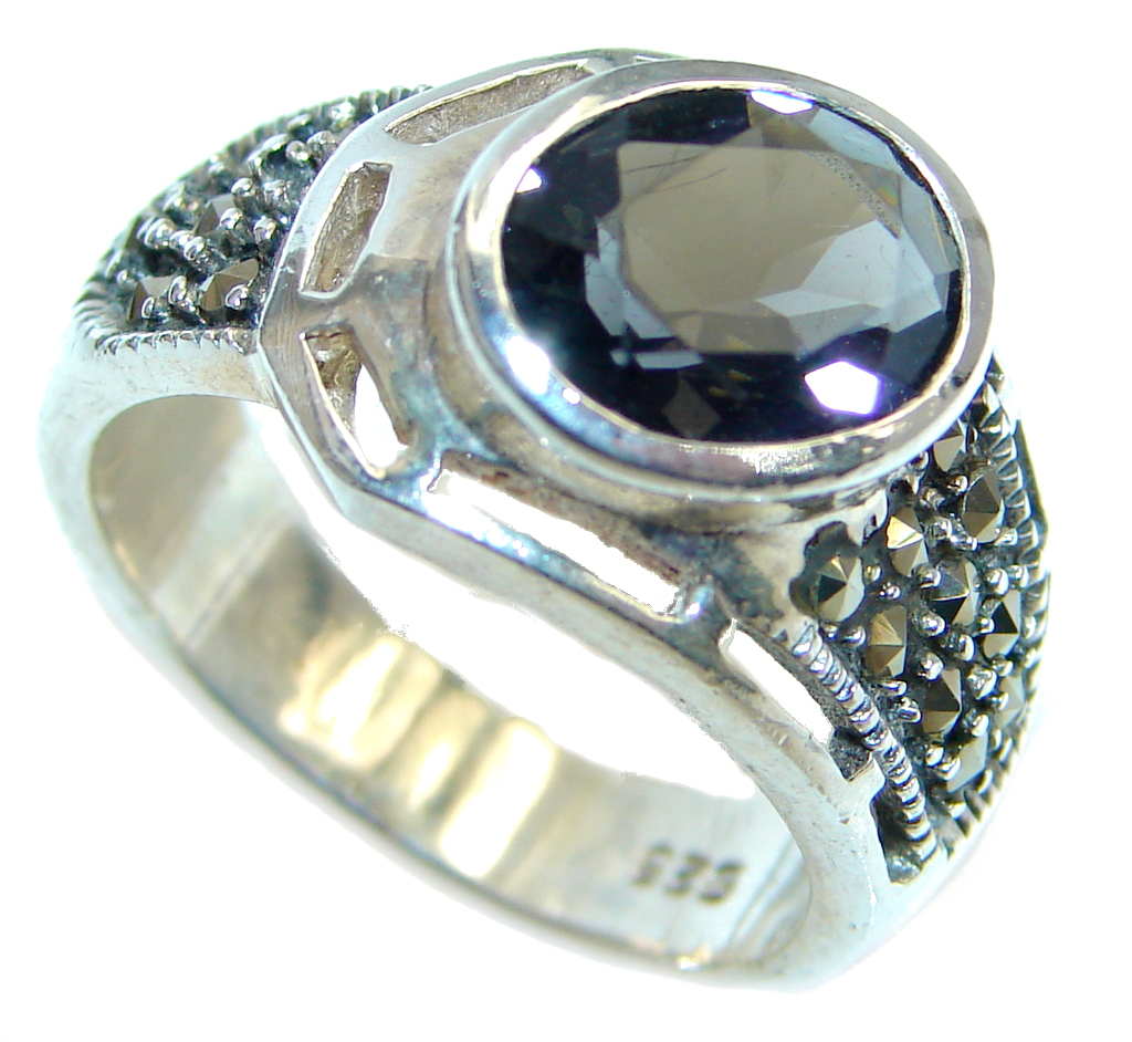 Amazing Natural Deep Blue Topaz Sterling Silver handmade Ring size 7 1/2