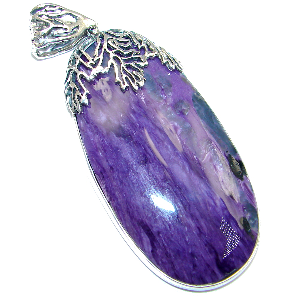 Huge Genuine AAA Purple Siberian Charoite Sterling Silver Pendant
