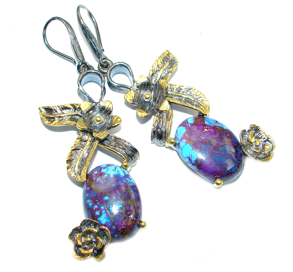 Perfect Purple Turquoise Gold plated over Sterling Silver handcrafted earrings