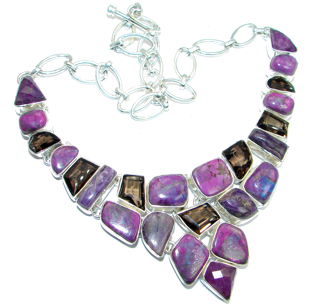 Path Of Life Purple Turquoise Smoky Topaz Sterling Silver handmade Necklace