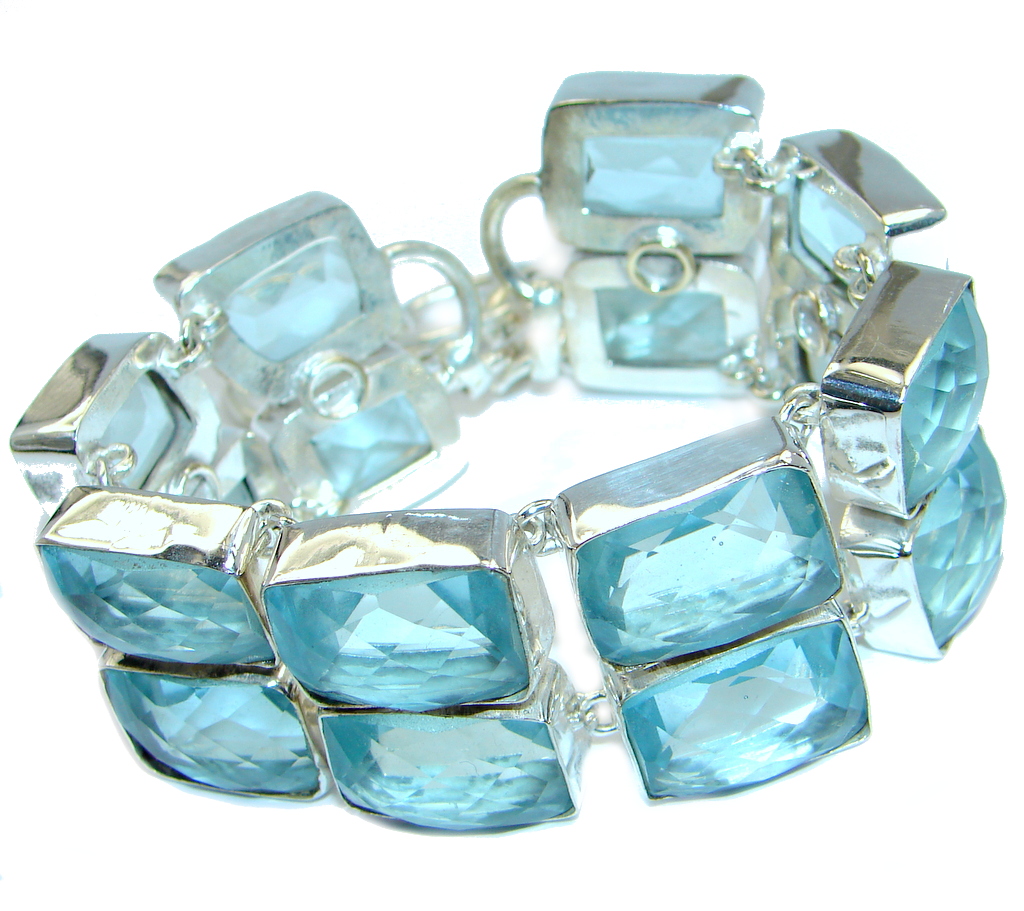 Modern Light Blue Quartz Sterling Silver handmade Bracelet