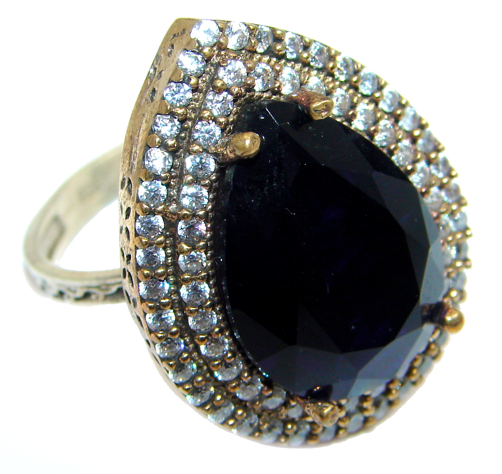 Created Blue Sapphire & White topaz Sterling Silver Ring s. 8 1/2