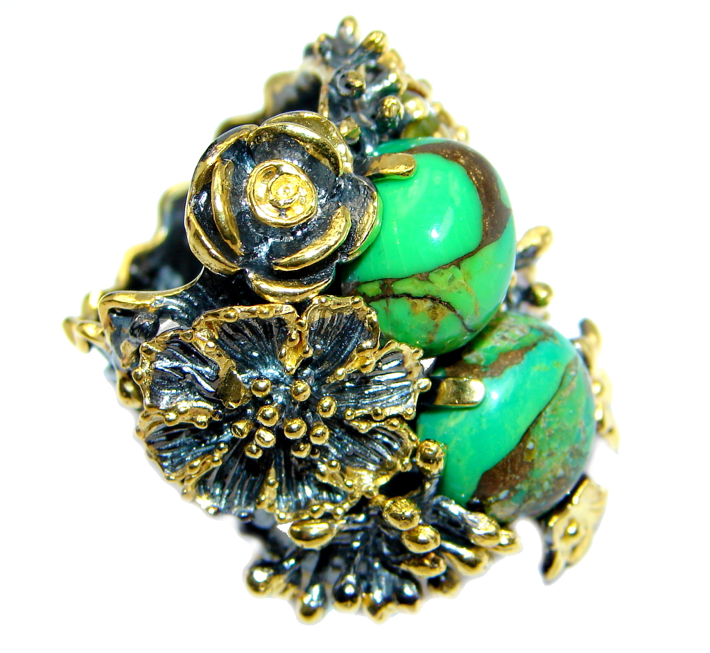 Green Turquoise Emerald Garnet Gold plated over Sterling Silver Ring s. 6 3/4