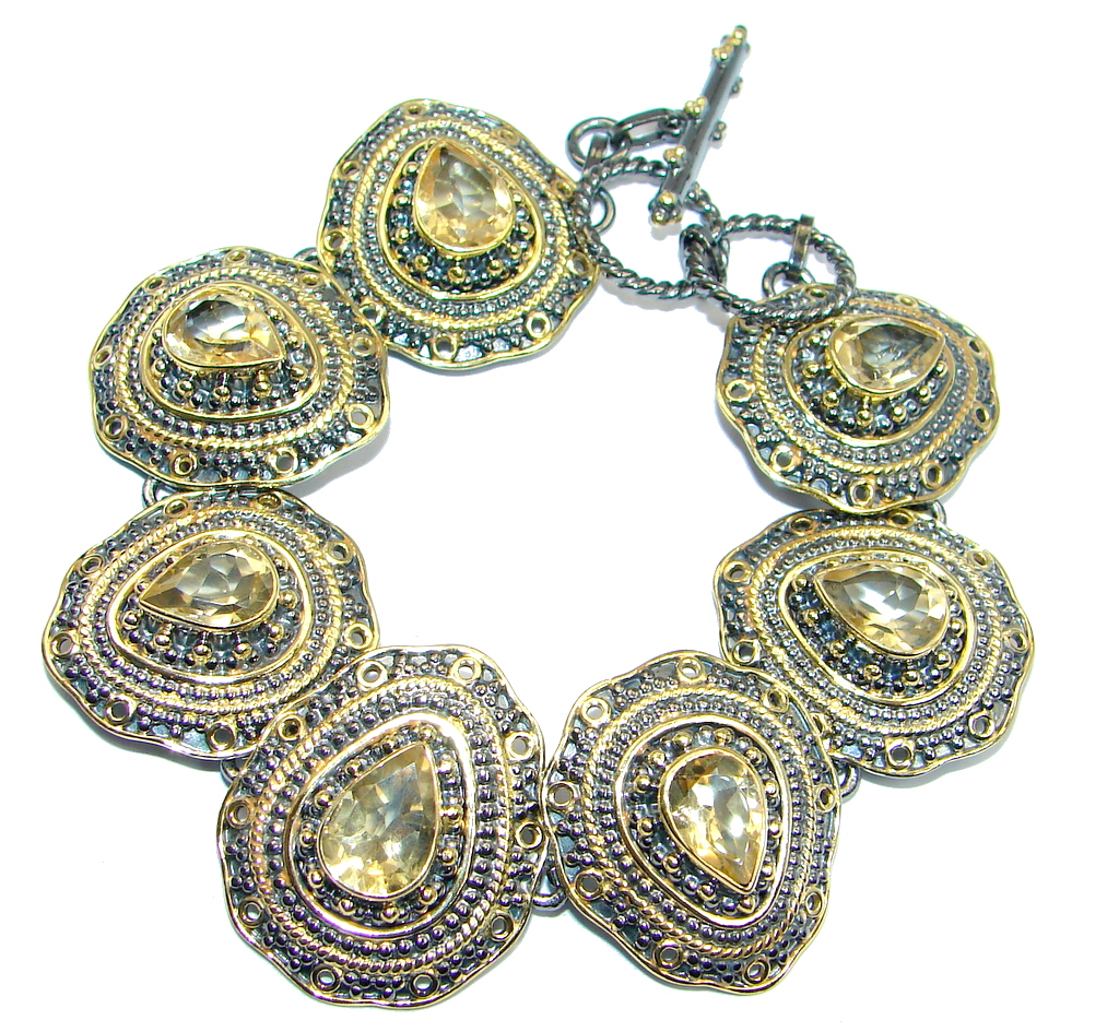 Chunky Genuine Citrine Gold Rhodium plated over Sterling Silver Bracelet