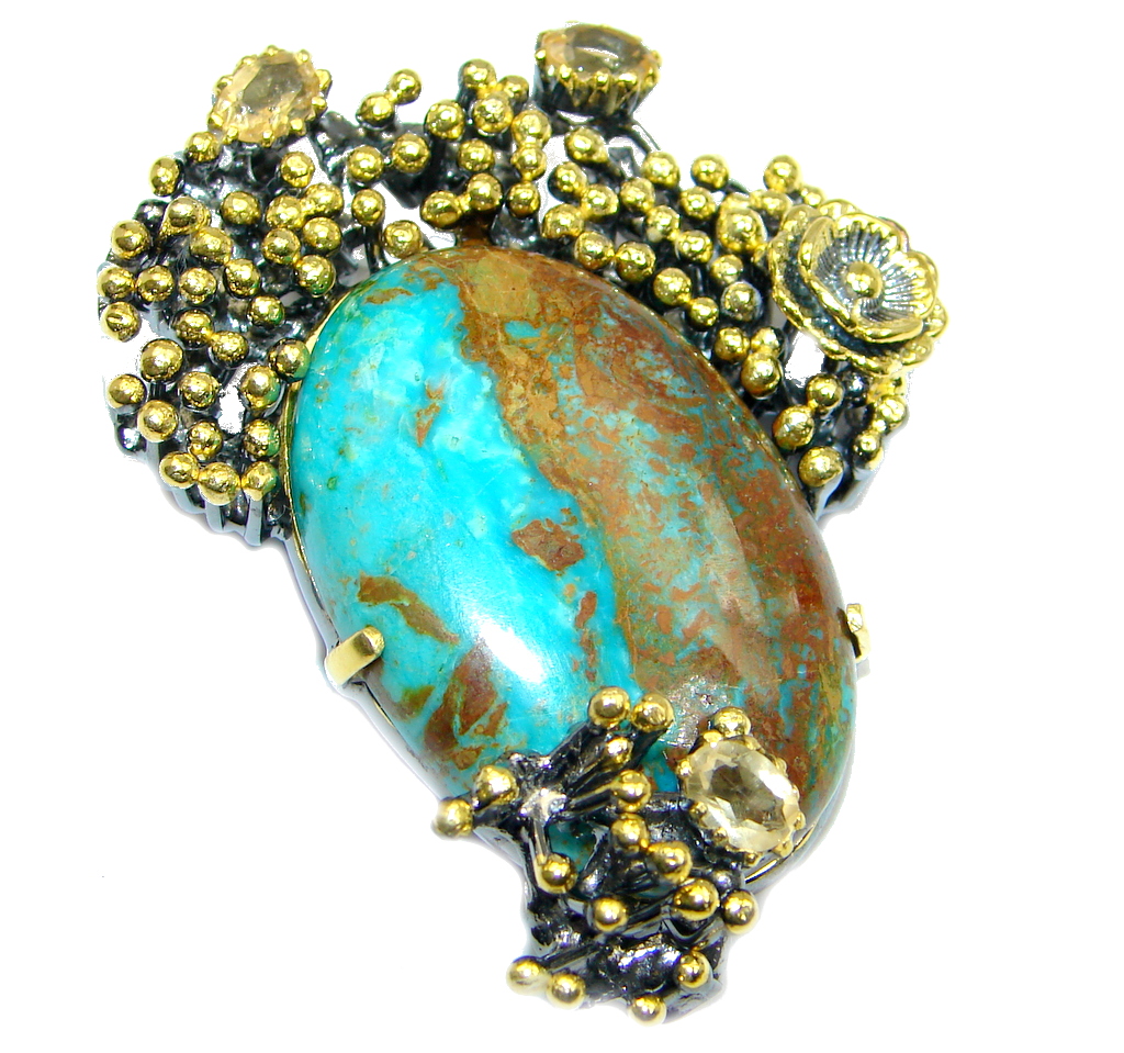 Luxurious Peruvian Opal Citrine Two Tones Sterling Silver handmade Pendant