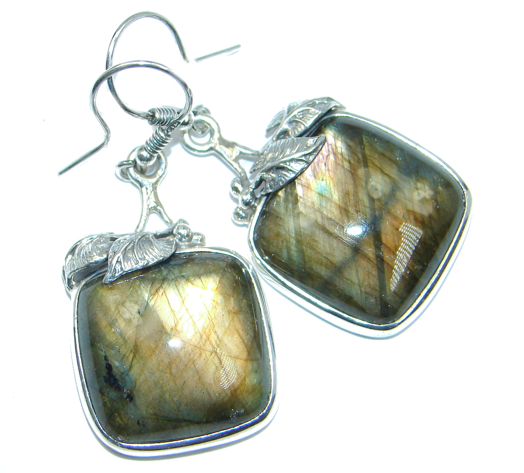 Vintage Design Blue Fire Labradorite Sterling Silver handmade earrings