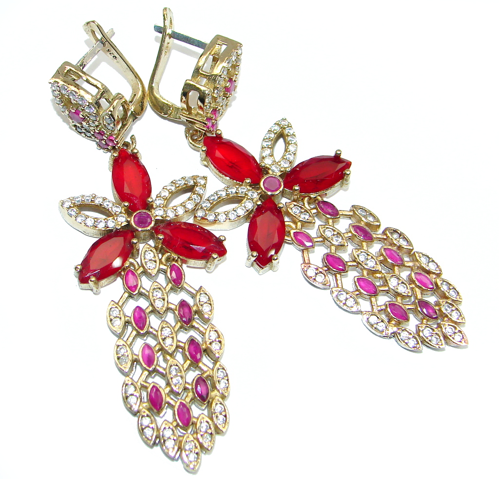 Mega Chunky Victorian Style created Red Ruby Sterling Silver chandelier earrings