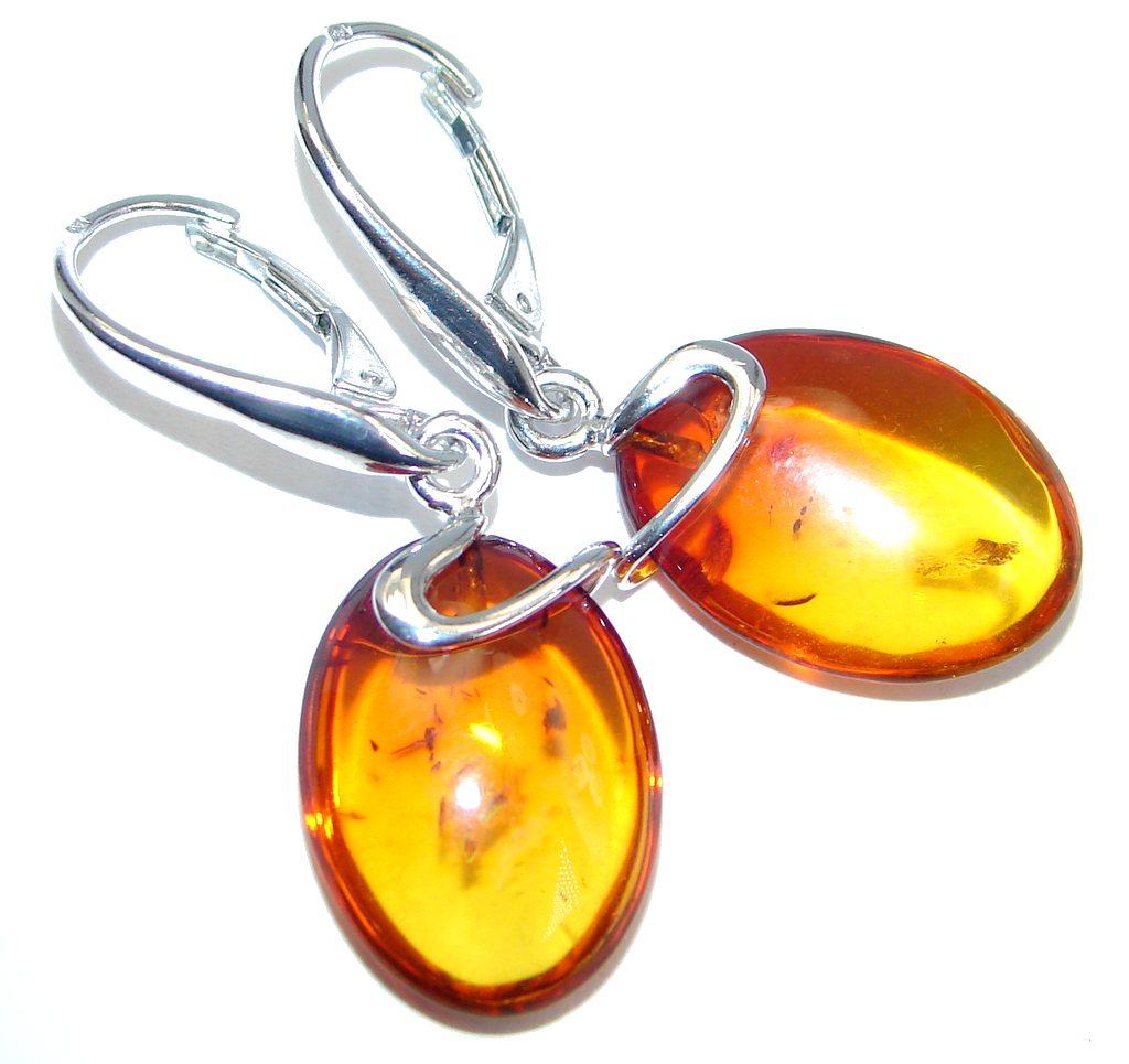 Beautiful Deep Cognac color Polish Amber Gold plated over Sterling Silver Earrings