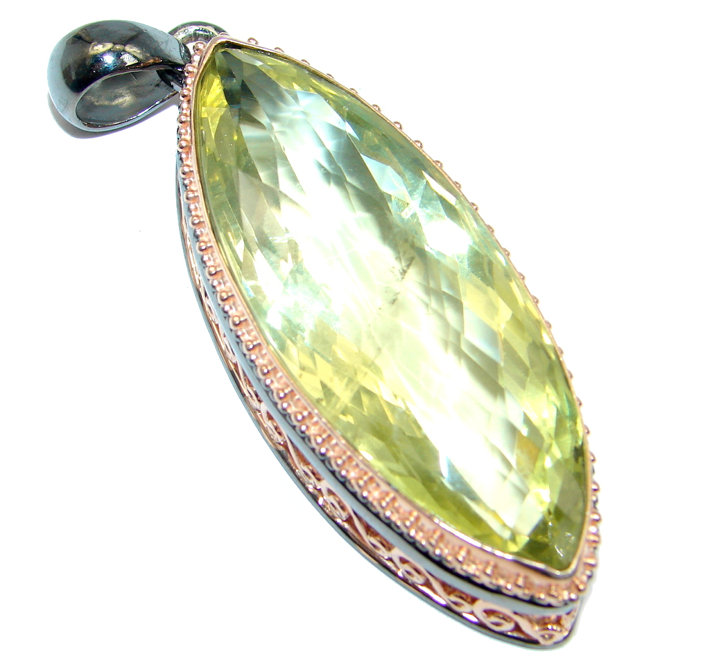 Large Fabulous 102 ct Citrine Rose Gold plated over Sterling Silver handmade Pendant