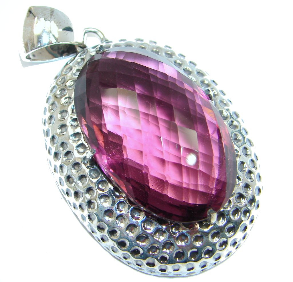 Amazing created Pink Sapphire color Quartz Sterling Silver Pendant