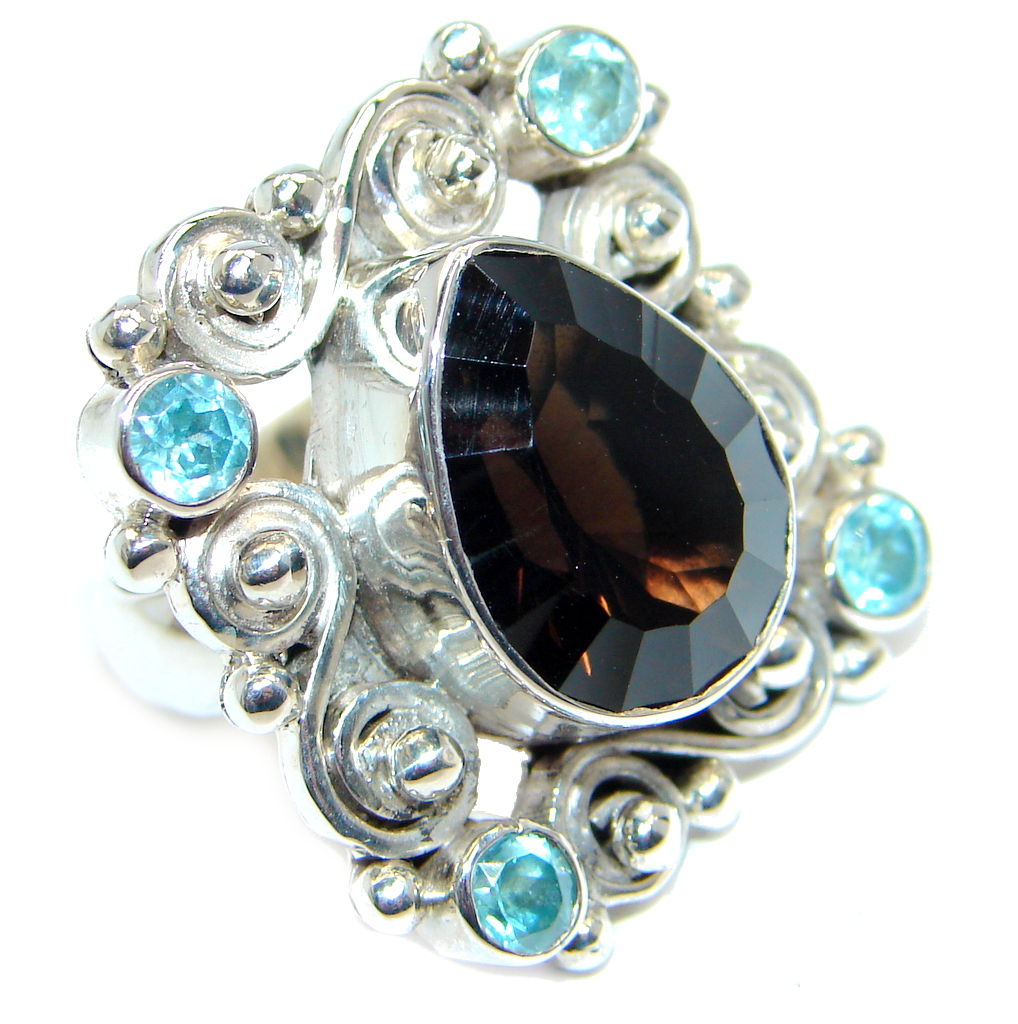 Amazing Natural Smoky Topaz Sterling Silver handmade Ring size 7 1/2