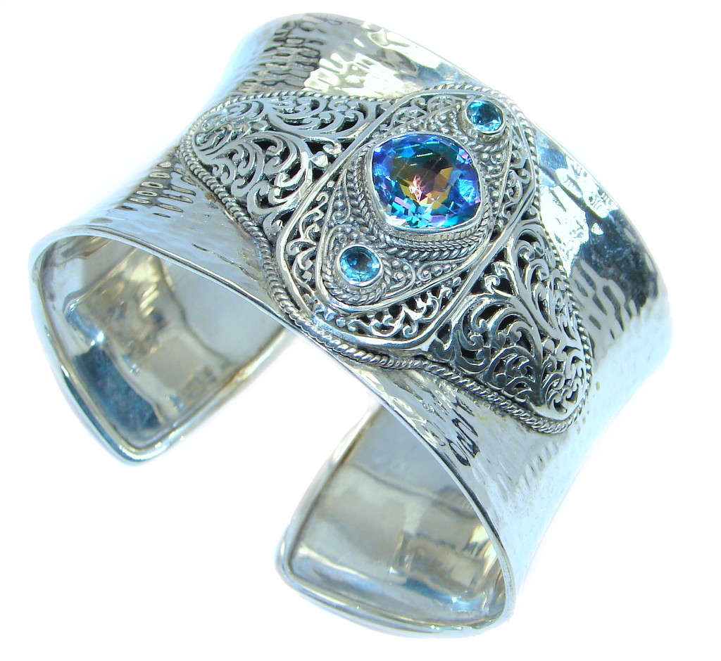 Luxury Aqua Magic Topaz Sterling Silver handmade Cuff/Bracelet