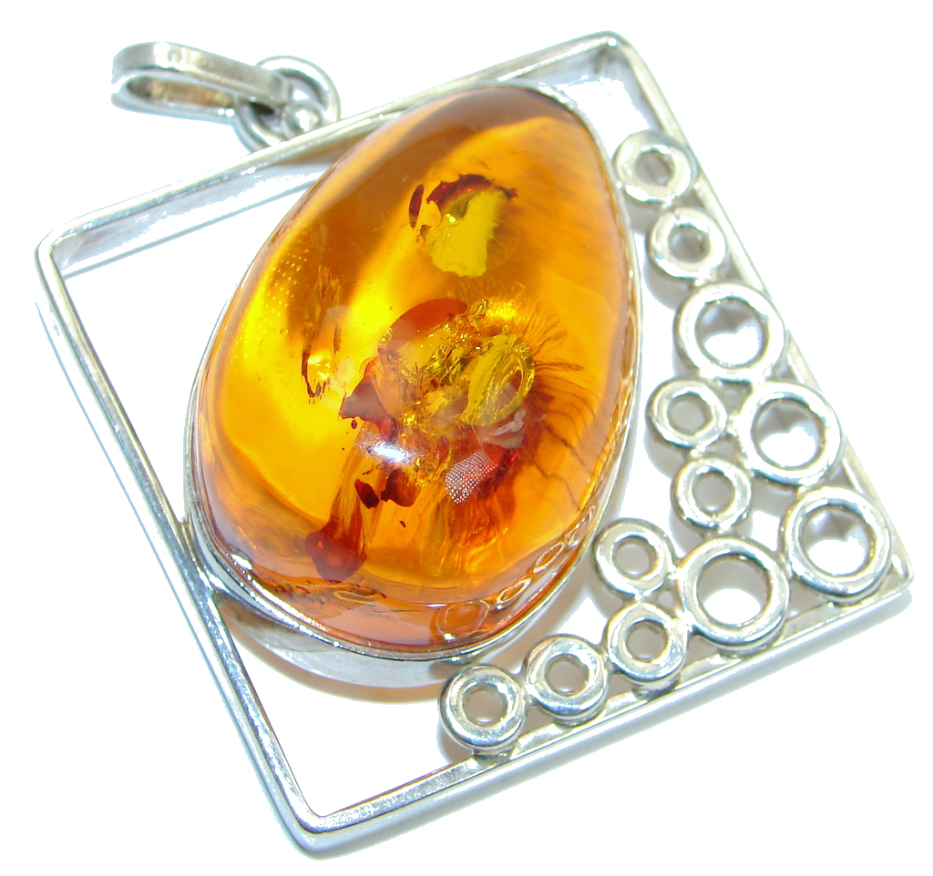 Huge One of the Kind natural Baltic Amber Sterling Silver handmade Pendant