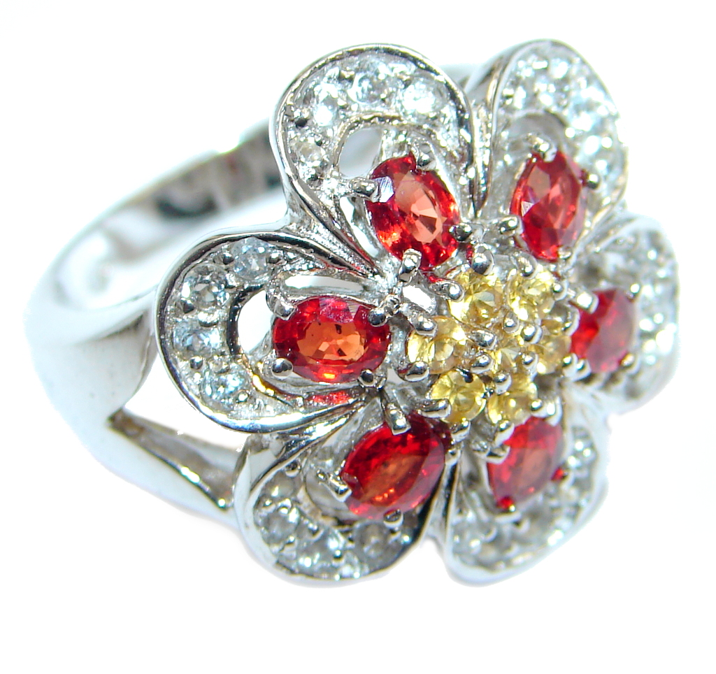 Genuine Garnet Citrine Sterling Silver ring size 7 1/4