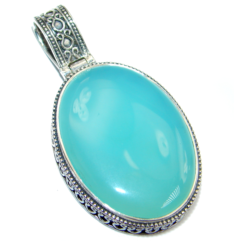 Blue Aura Chalcedony Agate Sterling Silver handmade Pendant