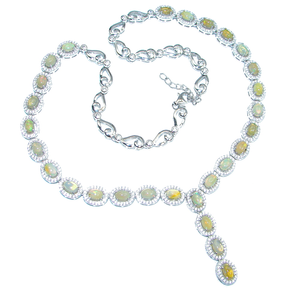 Fabulous Natural Hot Rainbow Fire Opal White Topaz 925 Silver Necklace 18.5 Inch