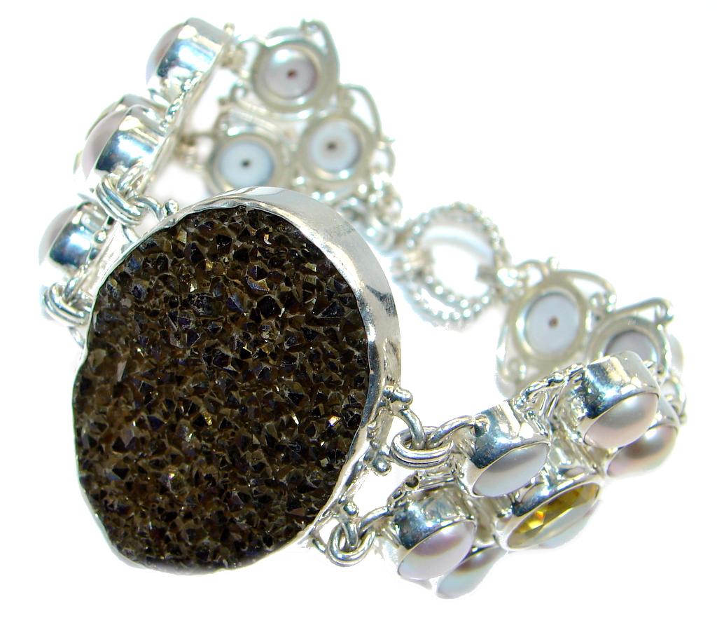 Exclusive Design Titanum Druzy Pearl Topaz Sterling Silver Bracelet
