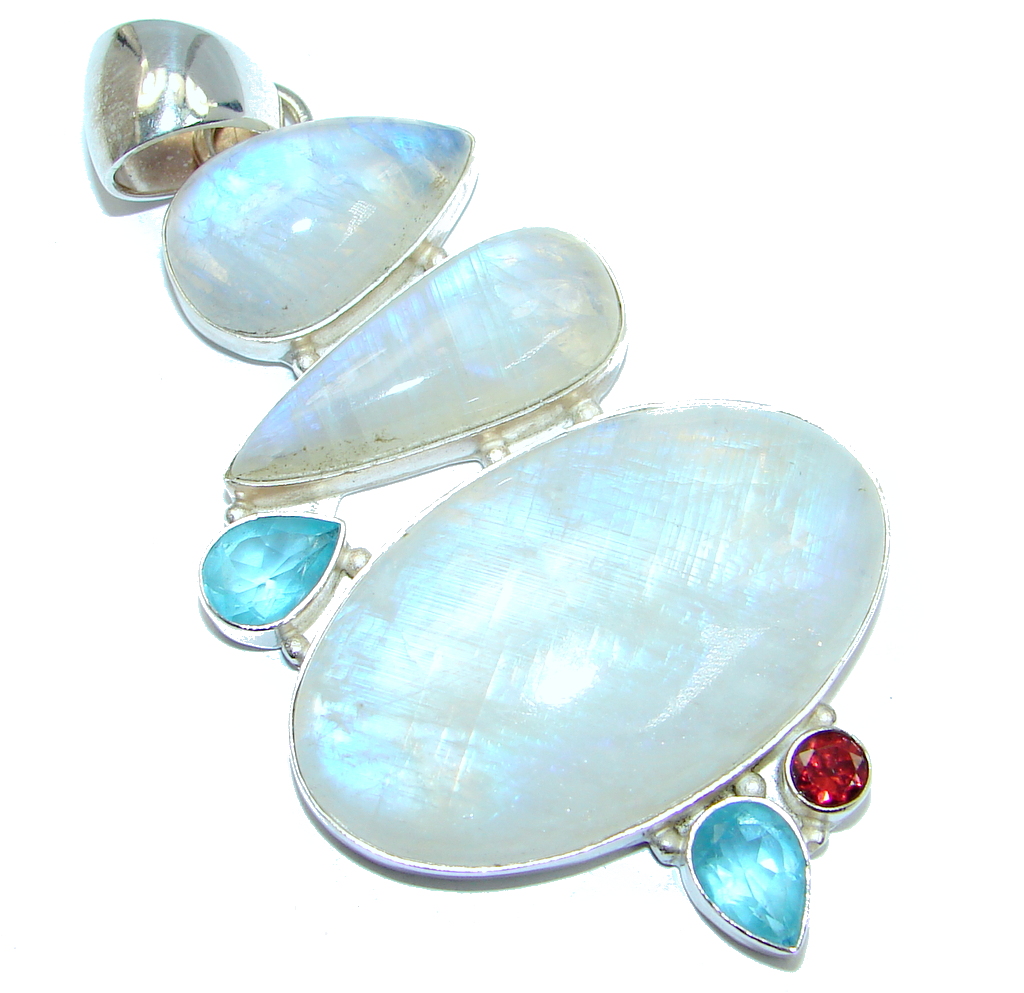 Huge Sublime Fire Moonstone Sterling Silver handmade Pendant