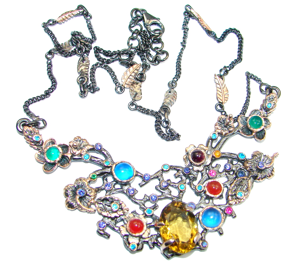 One of the kind Exclusive natural Citrine Gold plated over Sterling Silver handmade Necklaces
