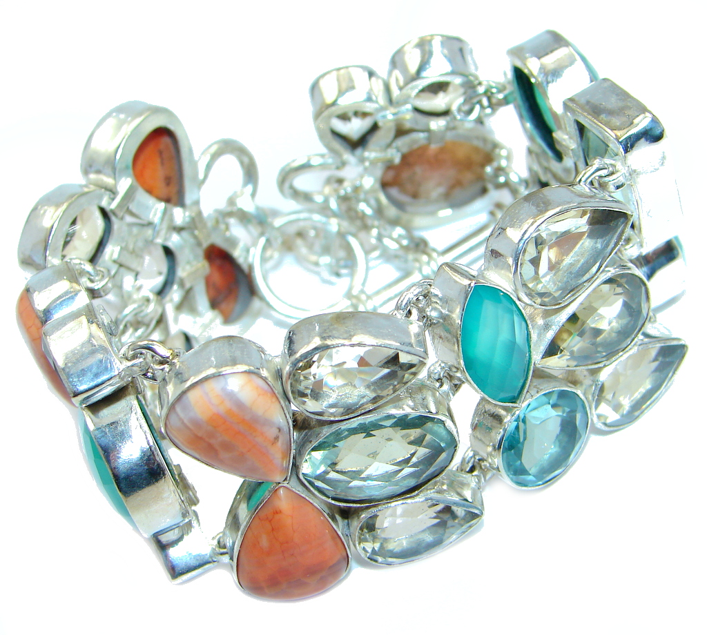 Genuine Orange Mexican Fire Agate Sterling Silver handmade Bracelet