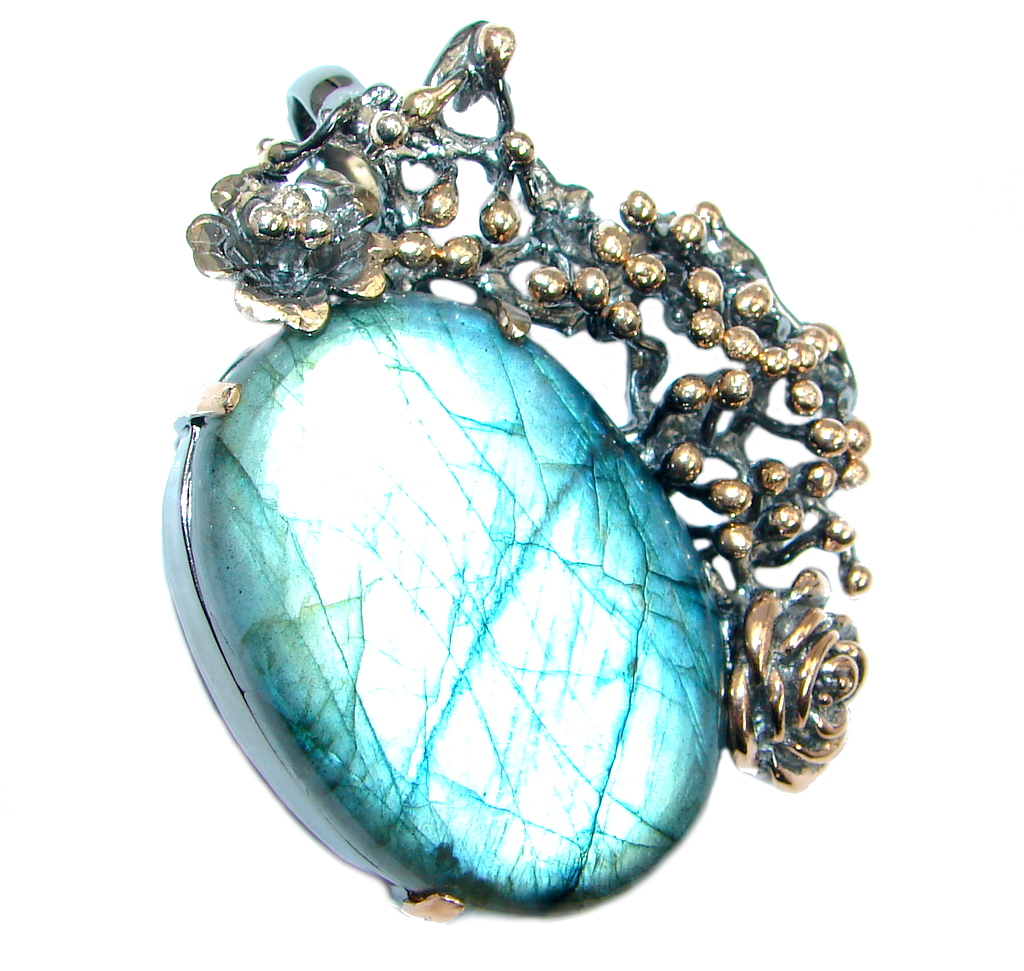 Fancy Design Labradorite Rose Gold plated over Sterling Silver handmade Pendant