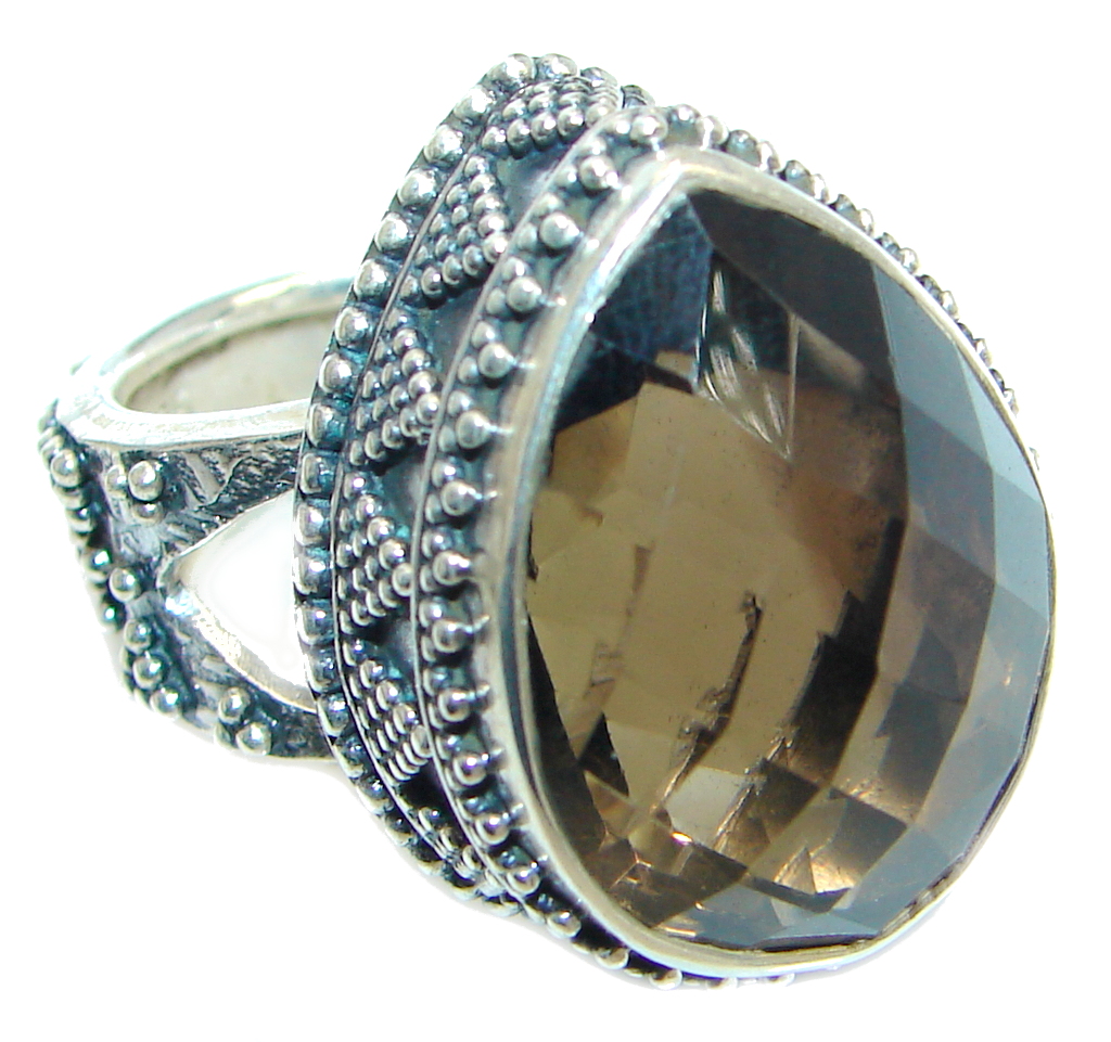 Amazing Natural Smoky Topaz Sterling Silver handmade Ring size adjustable