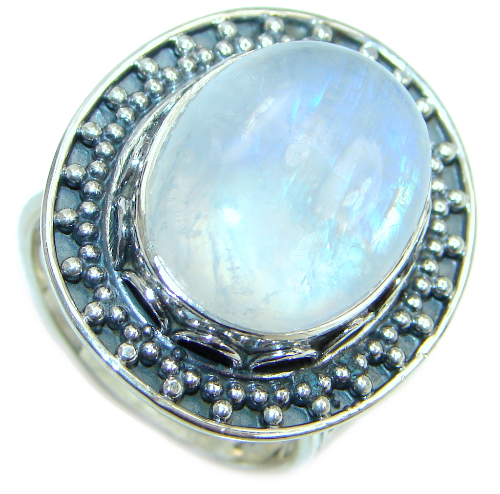 Huge Fire Moonstone Oxidized Sterling Silver handmade ring size adjustable