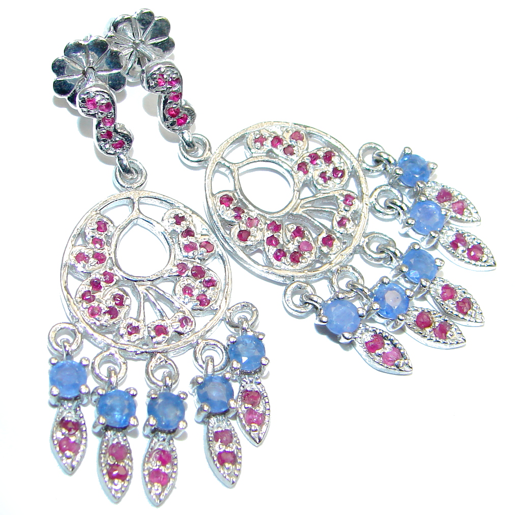 Trendy Sapphire Ruby Sterling Silver handmade studs earrings