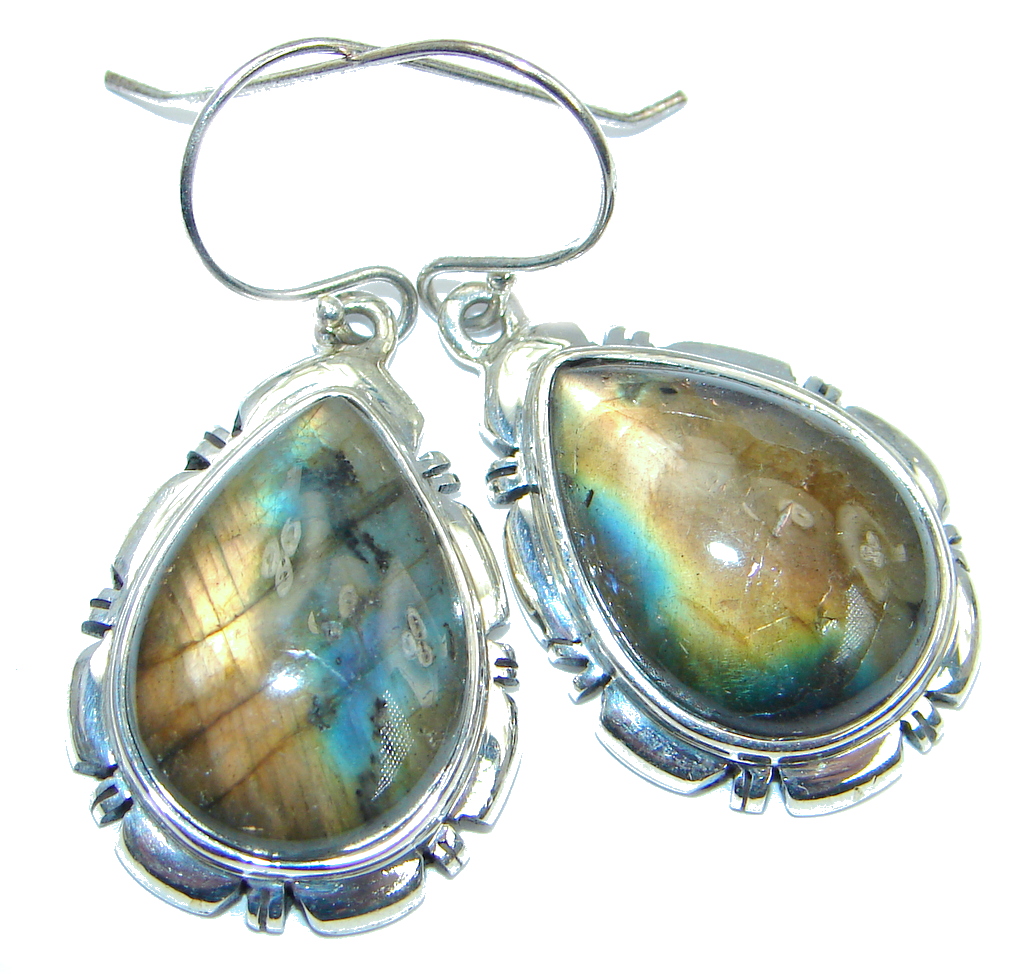 Perfect Modern Fire Labradorite Sterling Silver handcrafted earrings