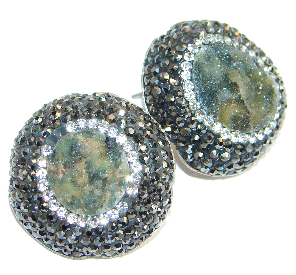 Agate Druzy Spinel Sterling Silver hand made earrings