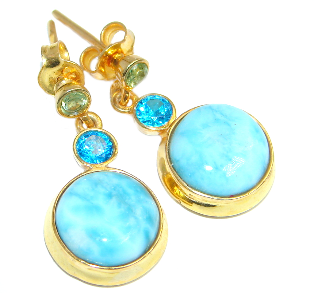 Blue Larimar & Blue Topaz & Peridot Gold Plated Sterling Silver stud earrings