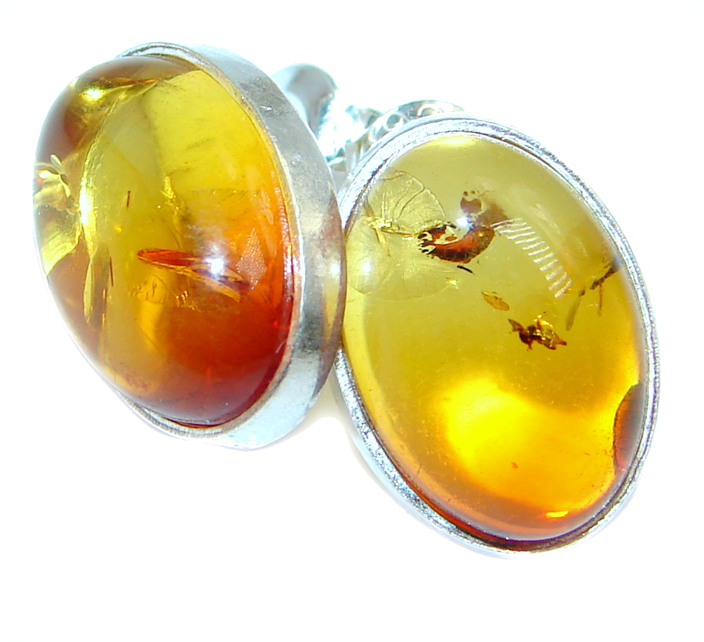 Beautiful Polish Amber Sterling Silver handcrafted stud Earrings