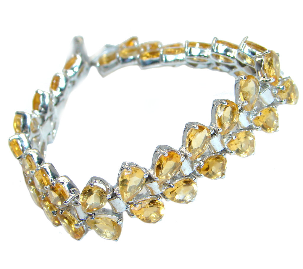 Gorgeous Natural Top Rich Yellow Citrine 925 Sterling Silver Bracelet 7.5 Inches