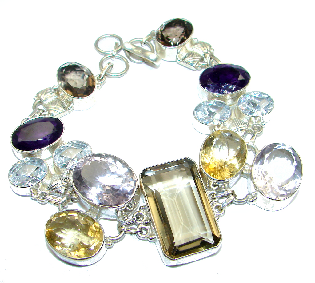 Huge Real Treasure Ntural Multigem Topaz Sterling Silver handmade Bracelet