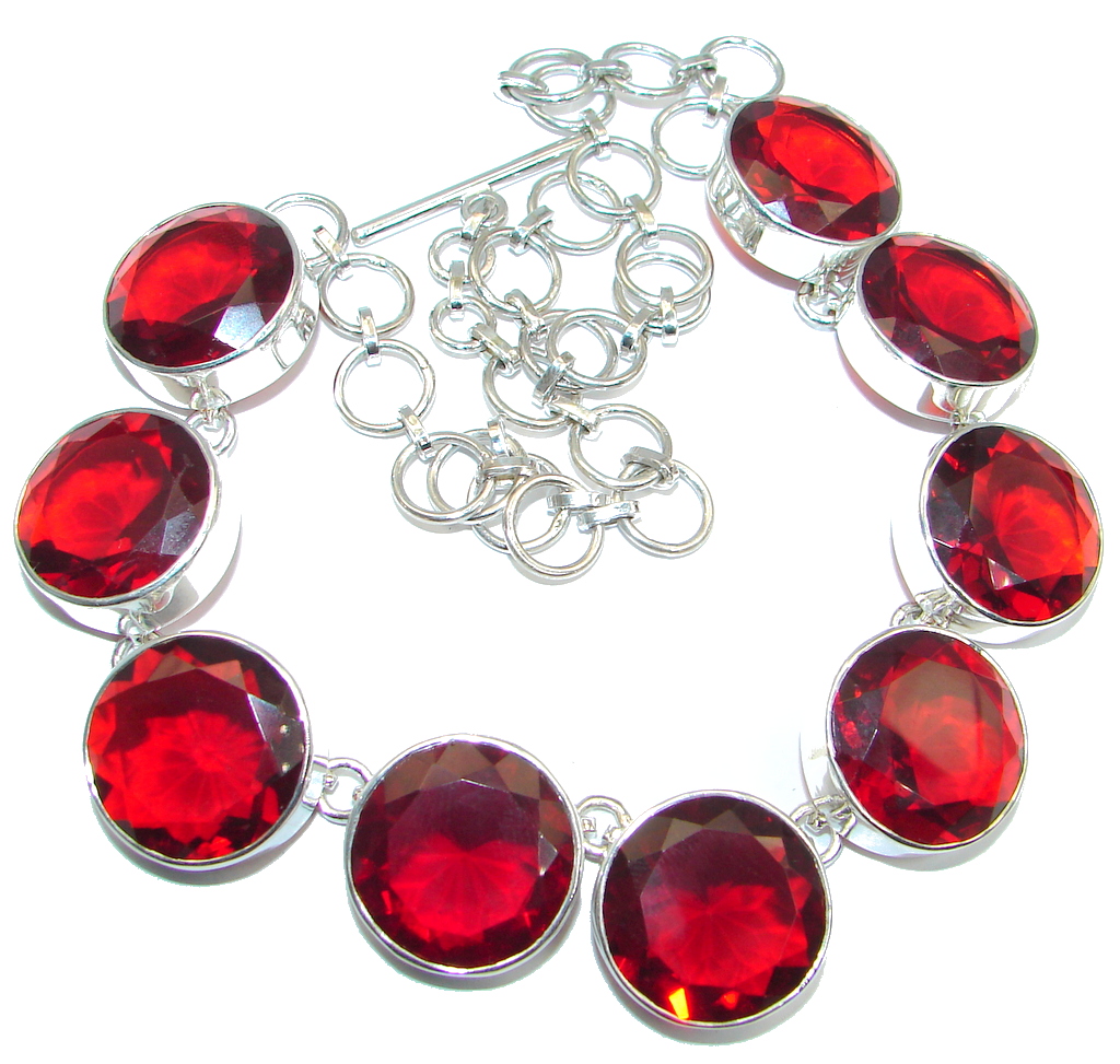 Huge Good Energy Red created Topaz Sterling Silver handmade Necklace
