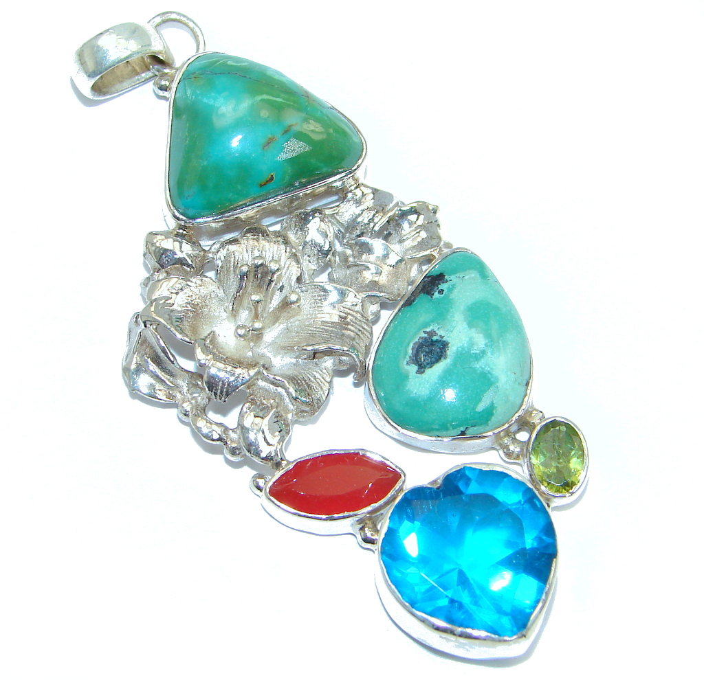 Fabulous Turquoise Blue Topaz Sterling Silver handmade Pendant