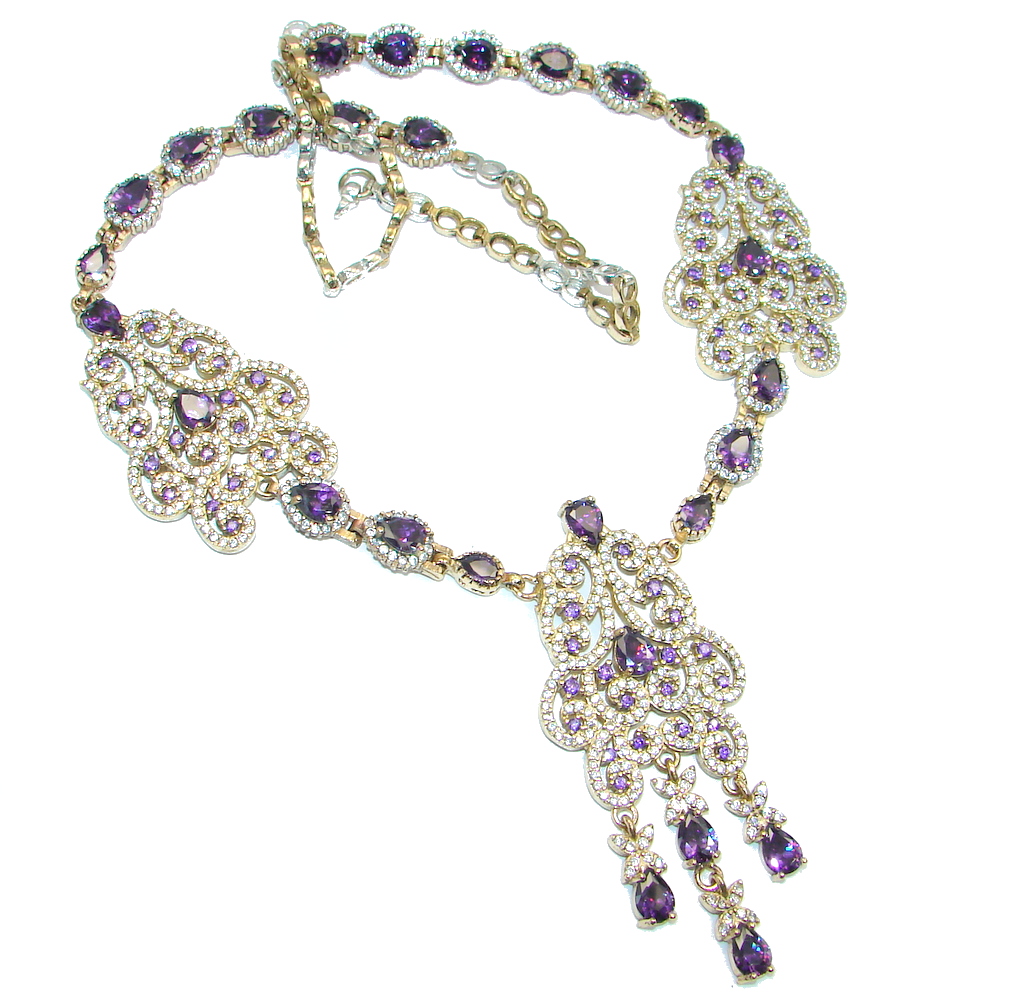 Huge Victorian created Amethyst & White Topaz Sterling Silver handcrafted necklace