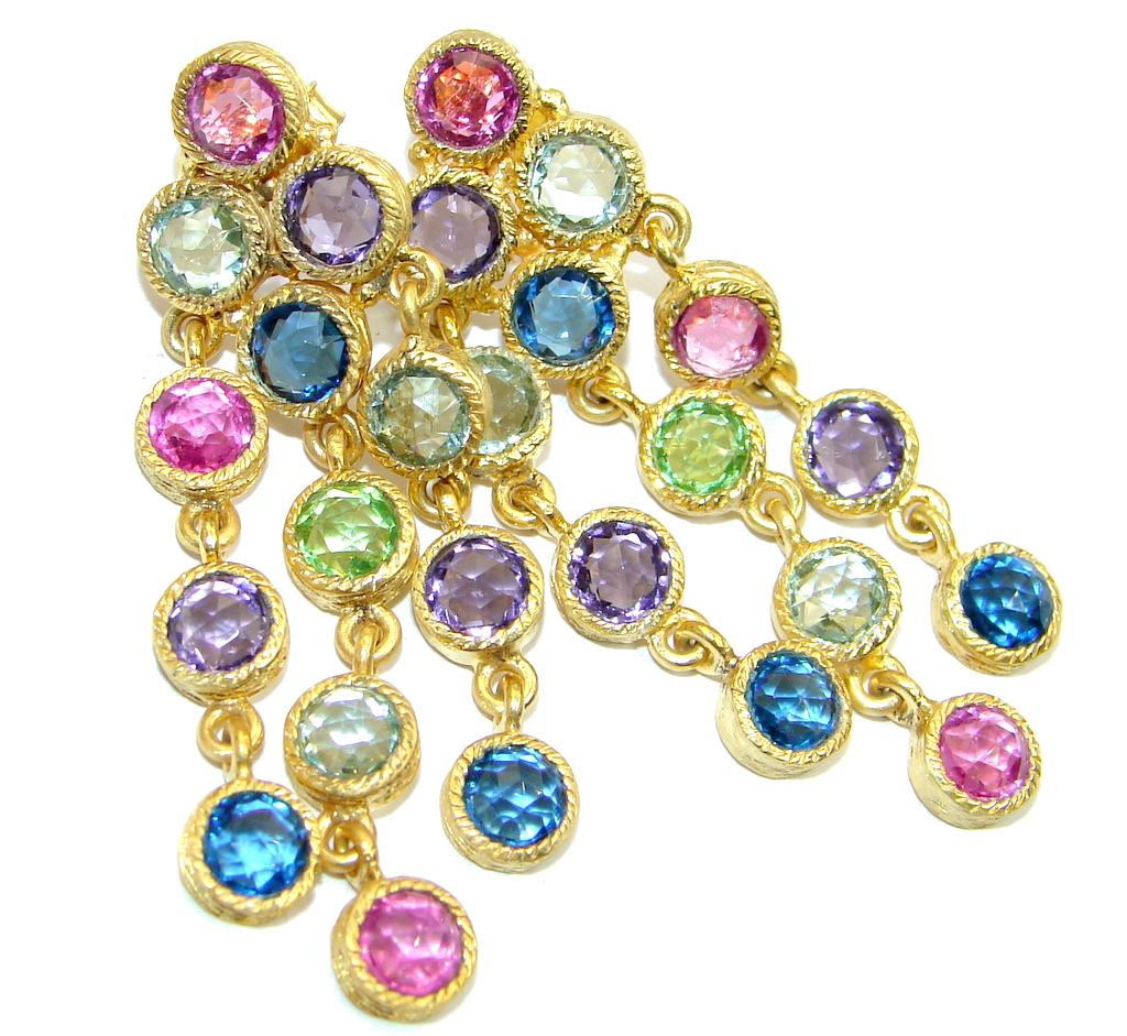 Impressive Natural Tourmaline Gold plated over Sterling Silver handmade stud earrings