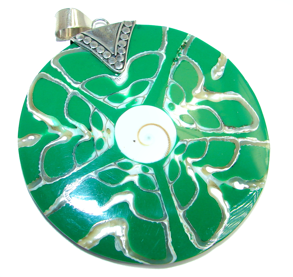 Big Genuine Shell Peridot Sterling Silver Pendant