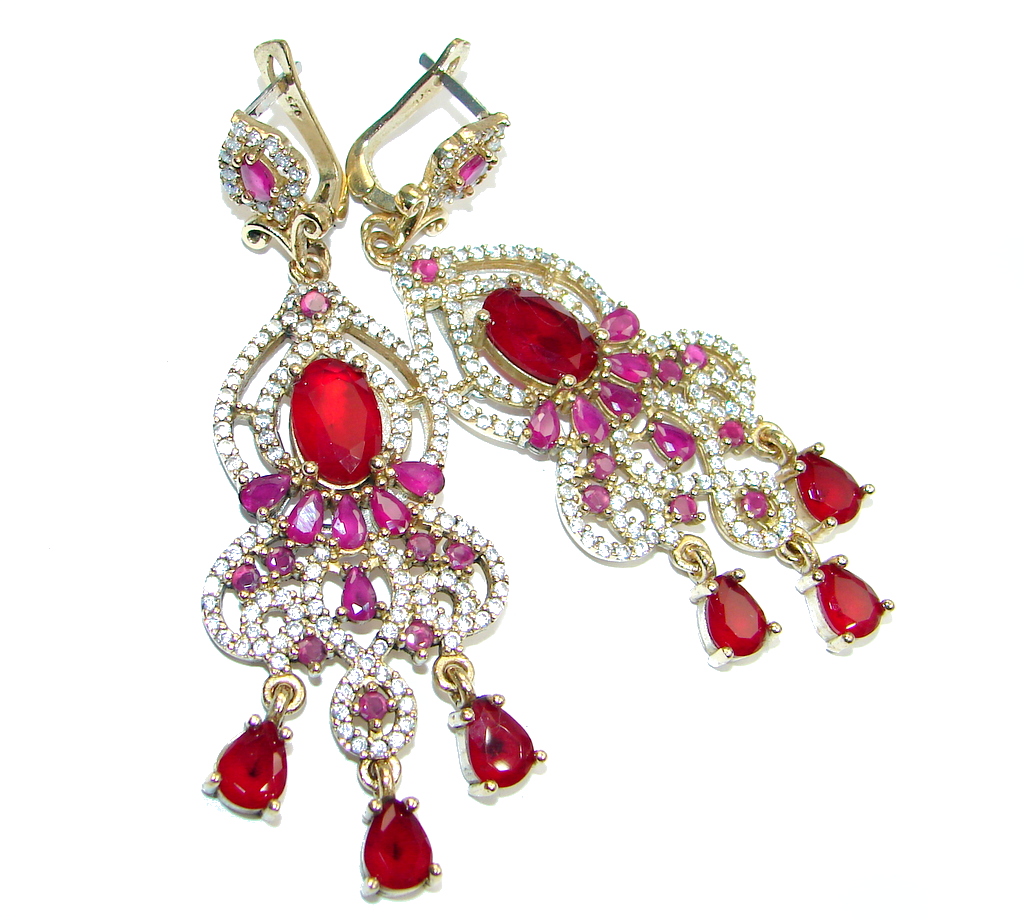 Mega Chunky Victorian Style created Red Ruby Sterling Silver chandelier earrings