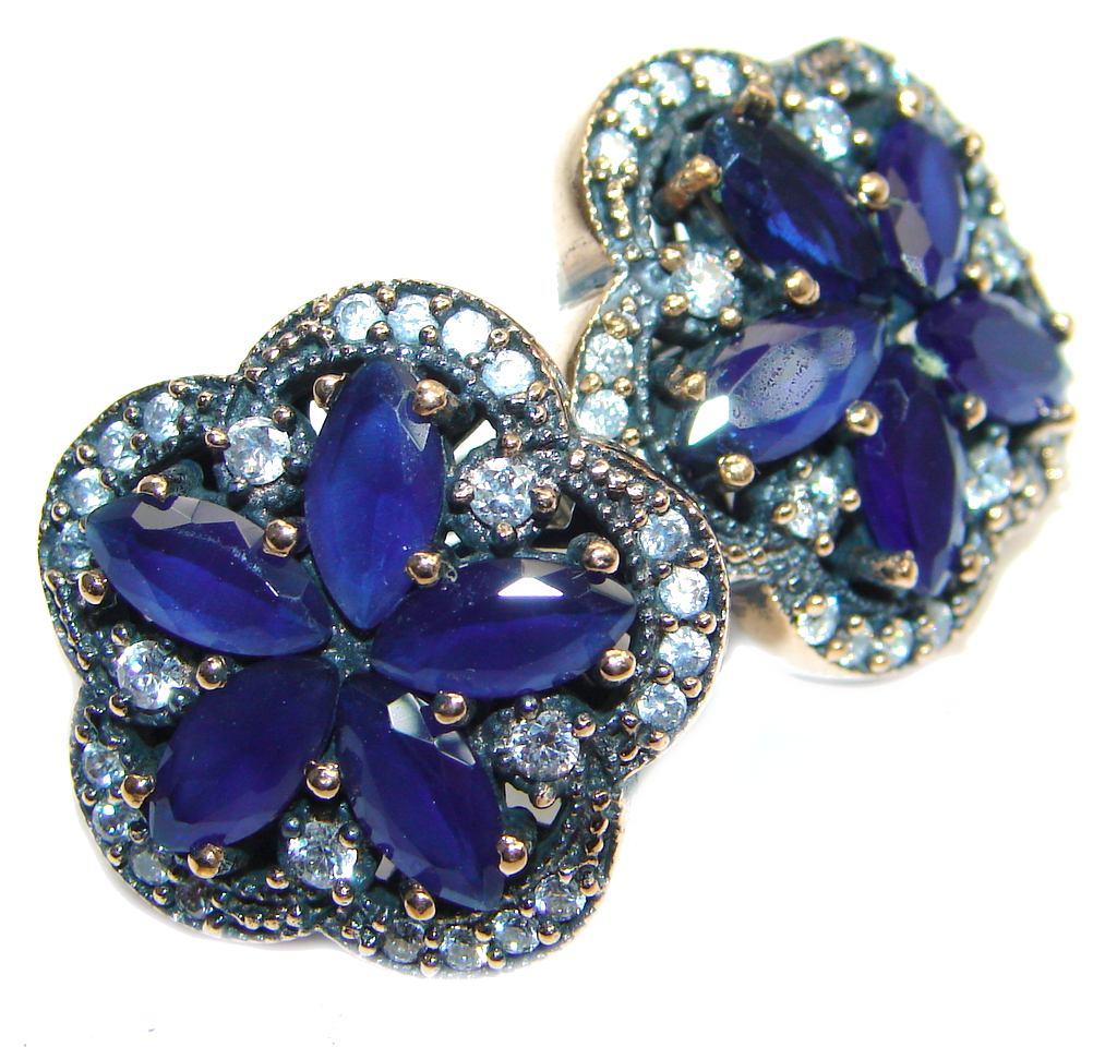 Victorian Style created Sapphire & White Topaz Sterling Silver earrings