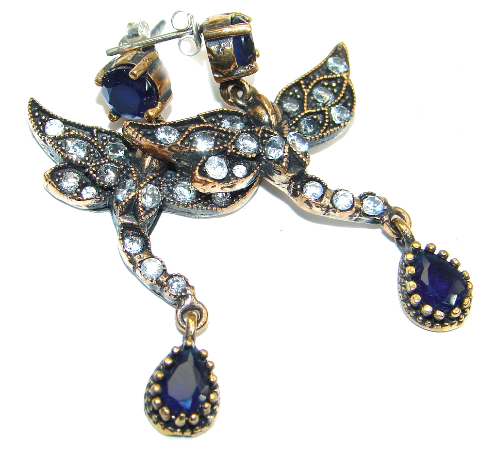 Victorian Style created Sapphire & White Topaz Sterling Silver earrings