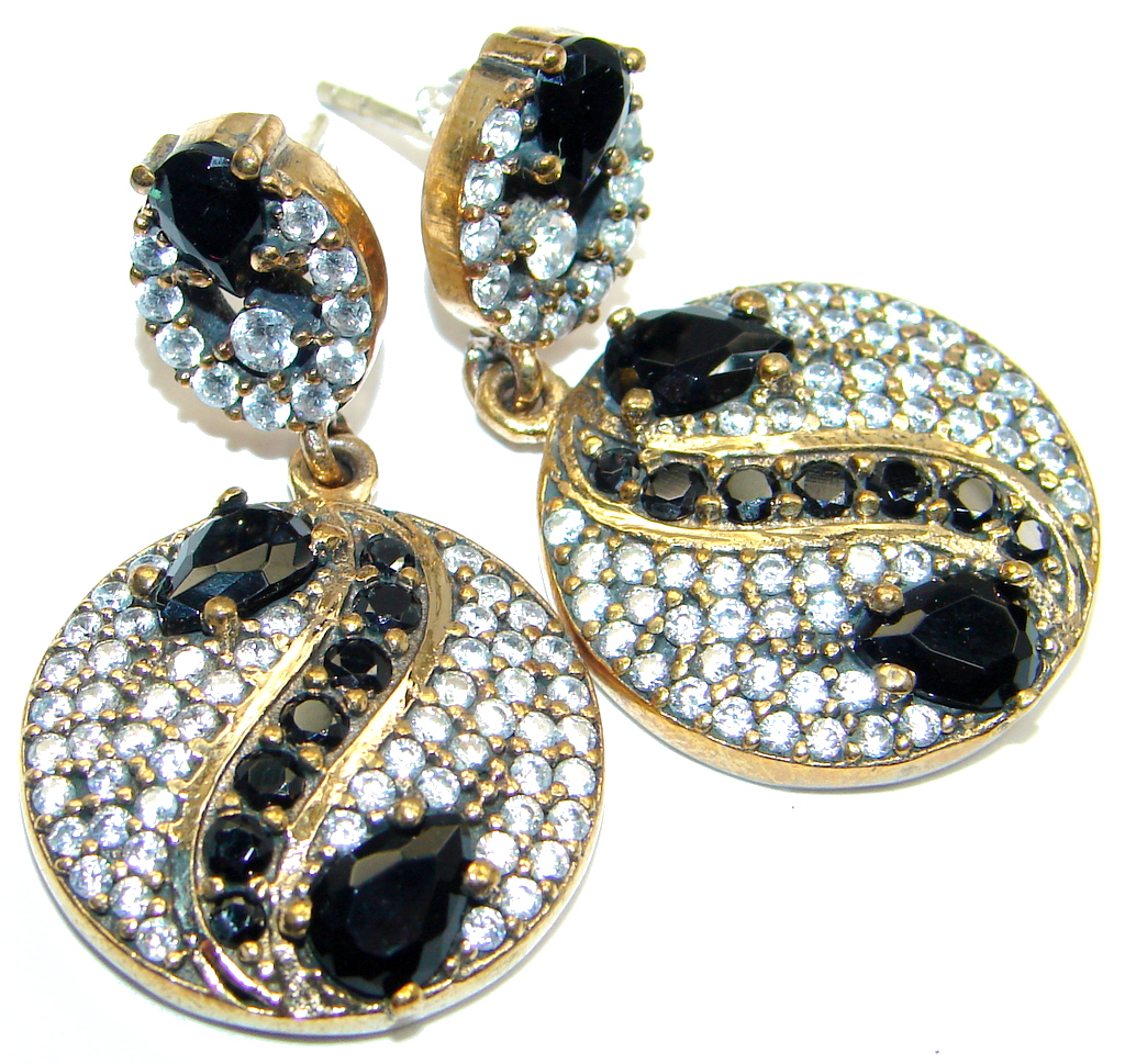 Victorian Style created Sapphire & White Topaz Sterling Silver earrings