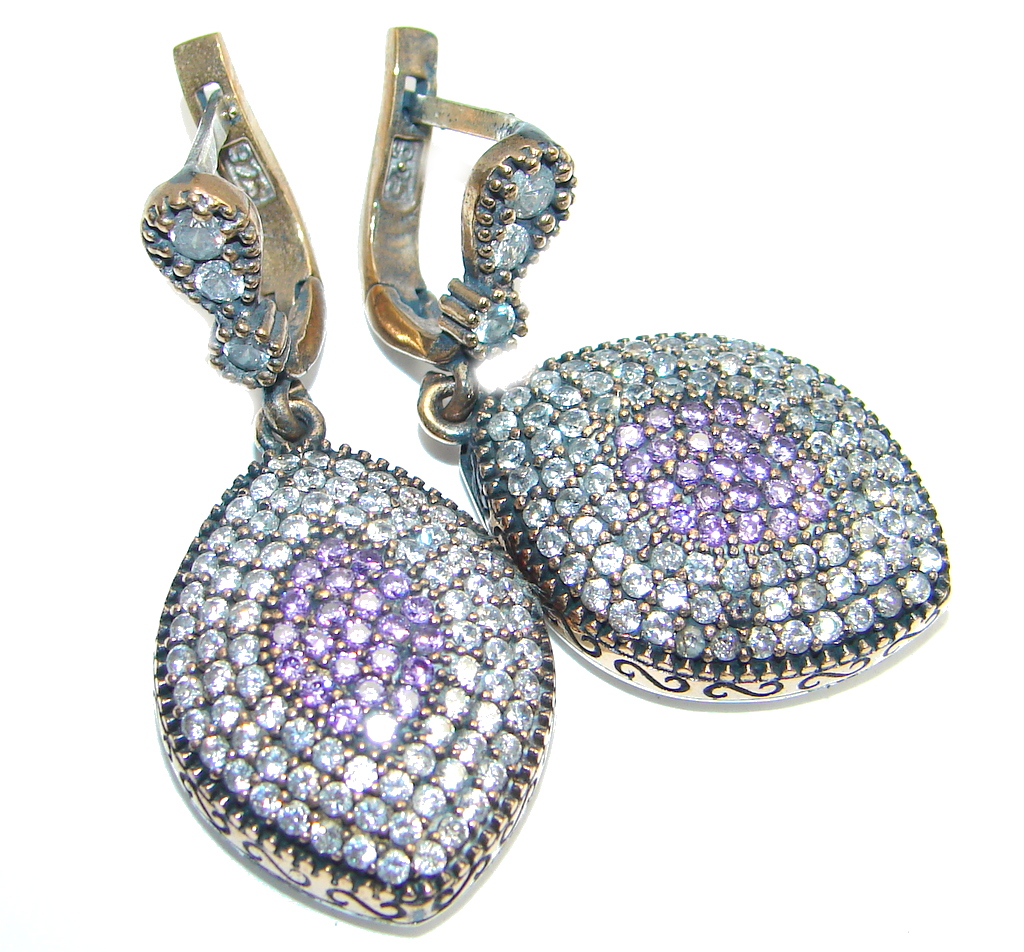 Victorian Style created Sapphire & White Topaz Sterling Silver earrings