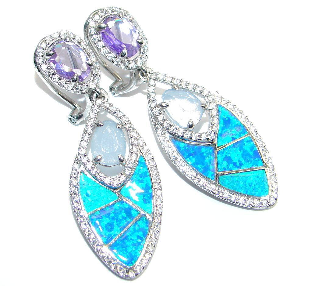 Huge Japanese Fire Amethyst Aquamarine Sterling Silver stud earrings