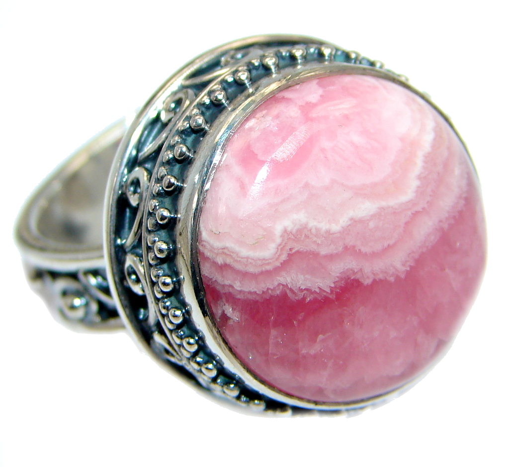 AAA quality Pink Rhodochrosite Sterling Silver Ring size adjustable