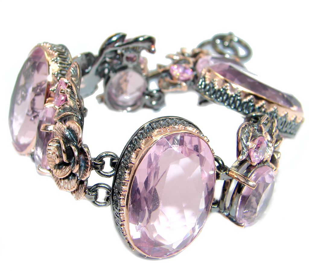 Amazing Chunky Pink Topaz Rose Gold Rhodium plated over Sterling Silver Bracelet
