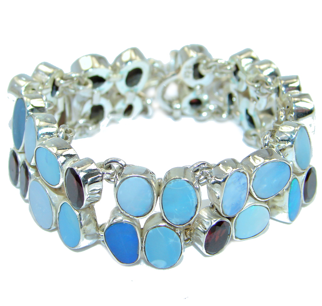Wonderful Natural Fire Opal Garnet Sterling Silver handcrafted Bracelet