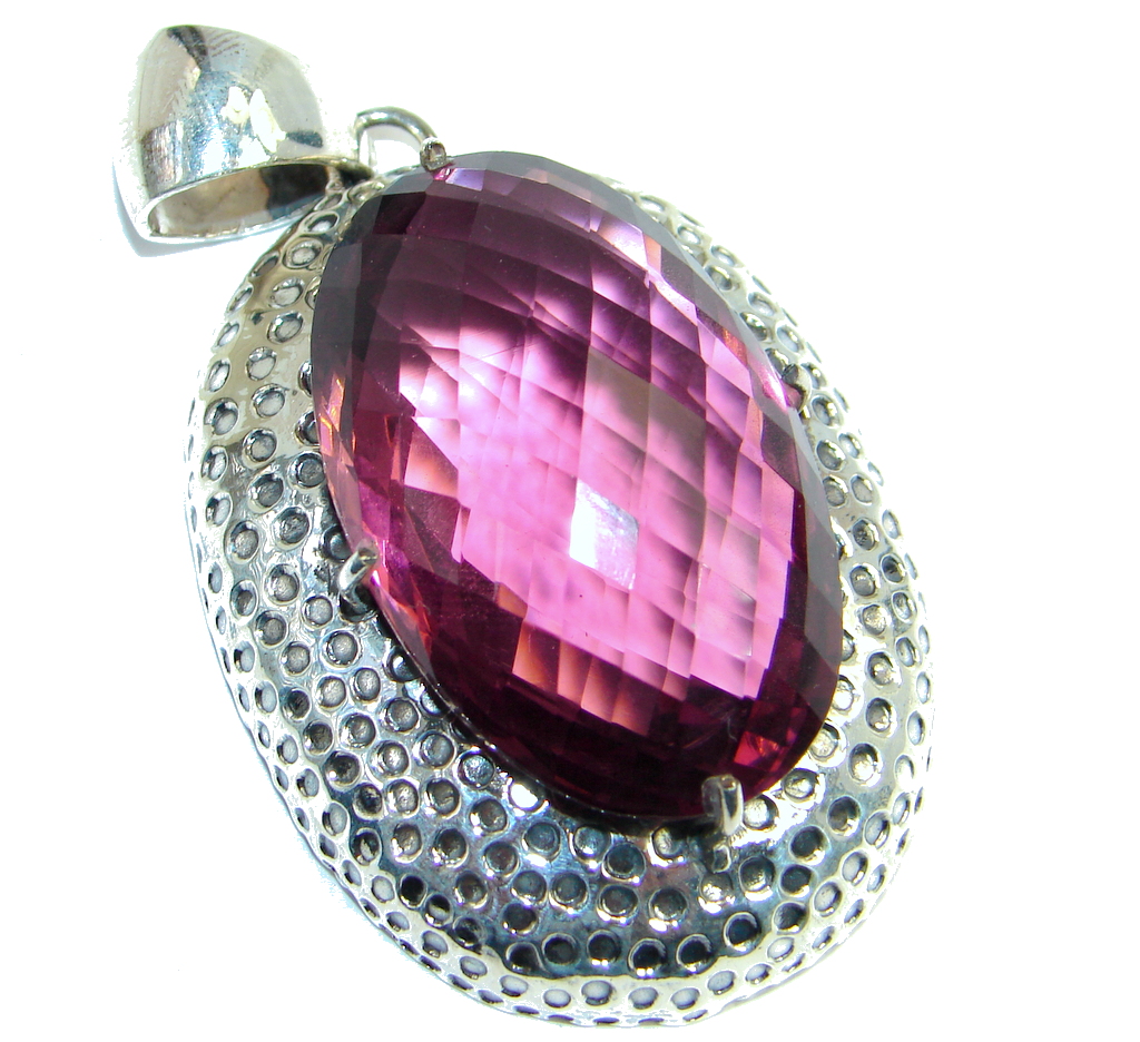 Amazing created Pink Sapphire color Quartz Sterling Silver Pendant