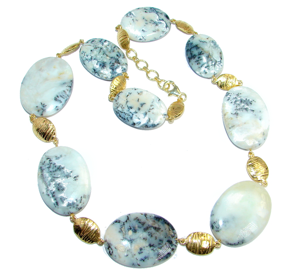 Oversized! Amazing Beauty Dendritic Agate Sterling Silver necklace